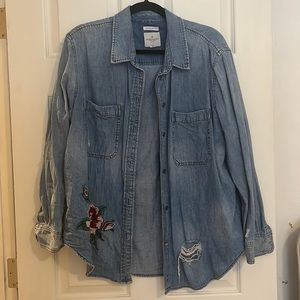 American eagle embroidered jean shirt